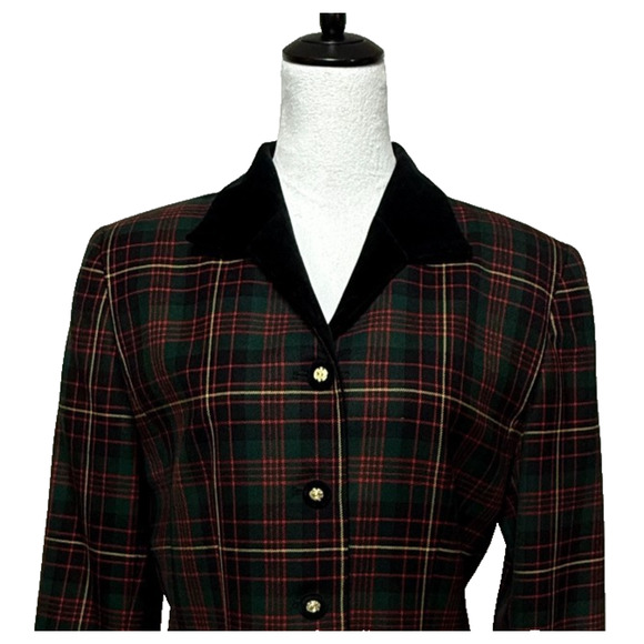 Vintage Pendelton Blazer Womens 10 Wool Black Red Plaid Button Up Career Jacket - Picture 1 of 12